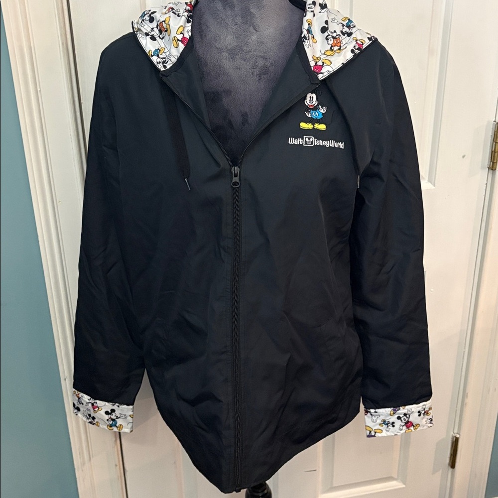 Disney World Black Jacket with Mickey Mouse Print Hood